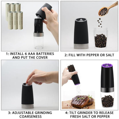 Auto-Grind Electric Pepper Mill with Gravity Sensor