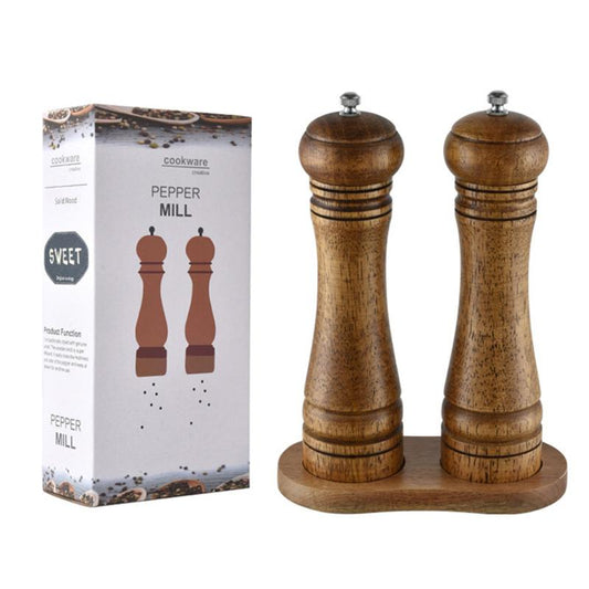 2X Adjustable Wooden Pepper Grinder Set