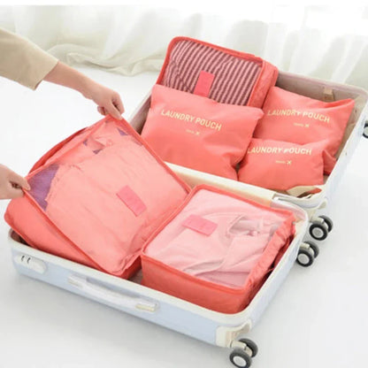 6 Pcs Pink/ Blue /Grey Travel Storage Bag