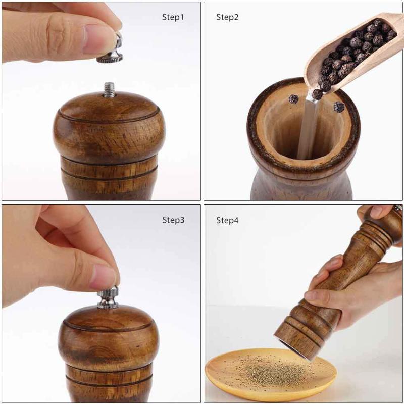 Adjustable Oak Wood Salt and Pepper Grinder