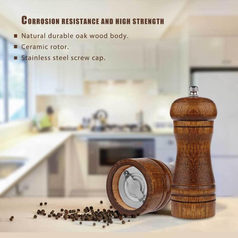 Adjustable Oak Wood Salt and Pepper Grinder