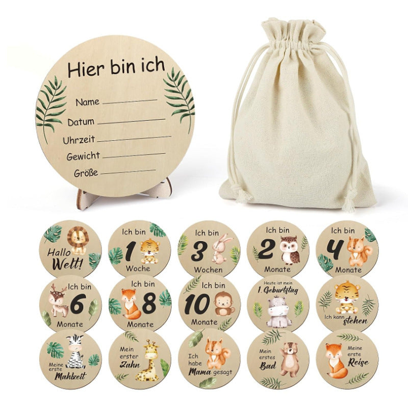 Wooden Newborn Props Month Round Card